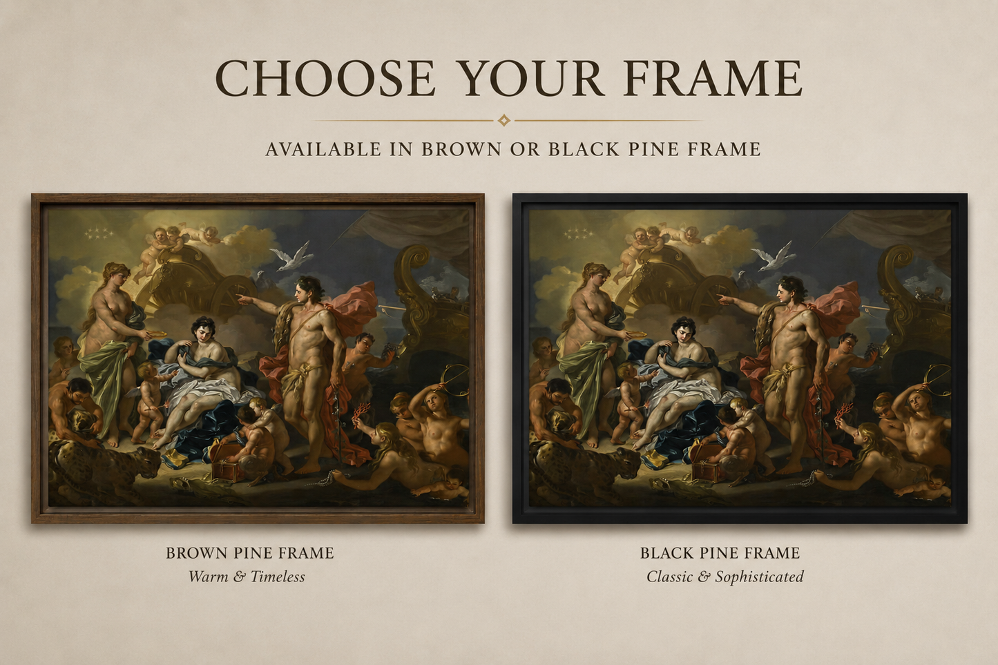 Bacchus and Ariadne – Francesco Solimena Framed Canvas Print | Italian Baroque Mythology Wall Art