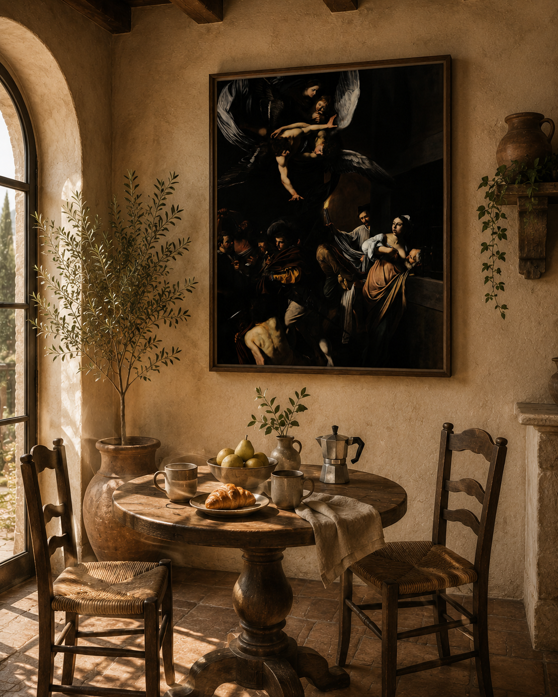 The Seven Works of Mercy – Caravaggio Framed Canvas Print | Baroque Religious Wall Art