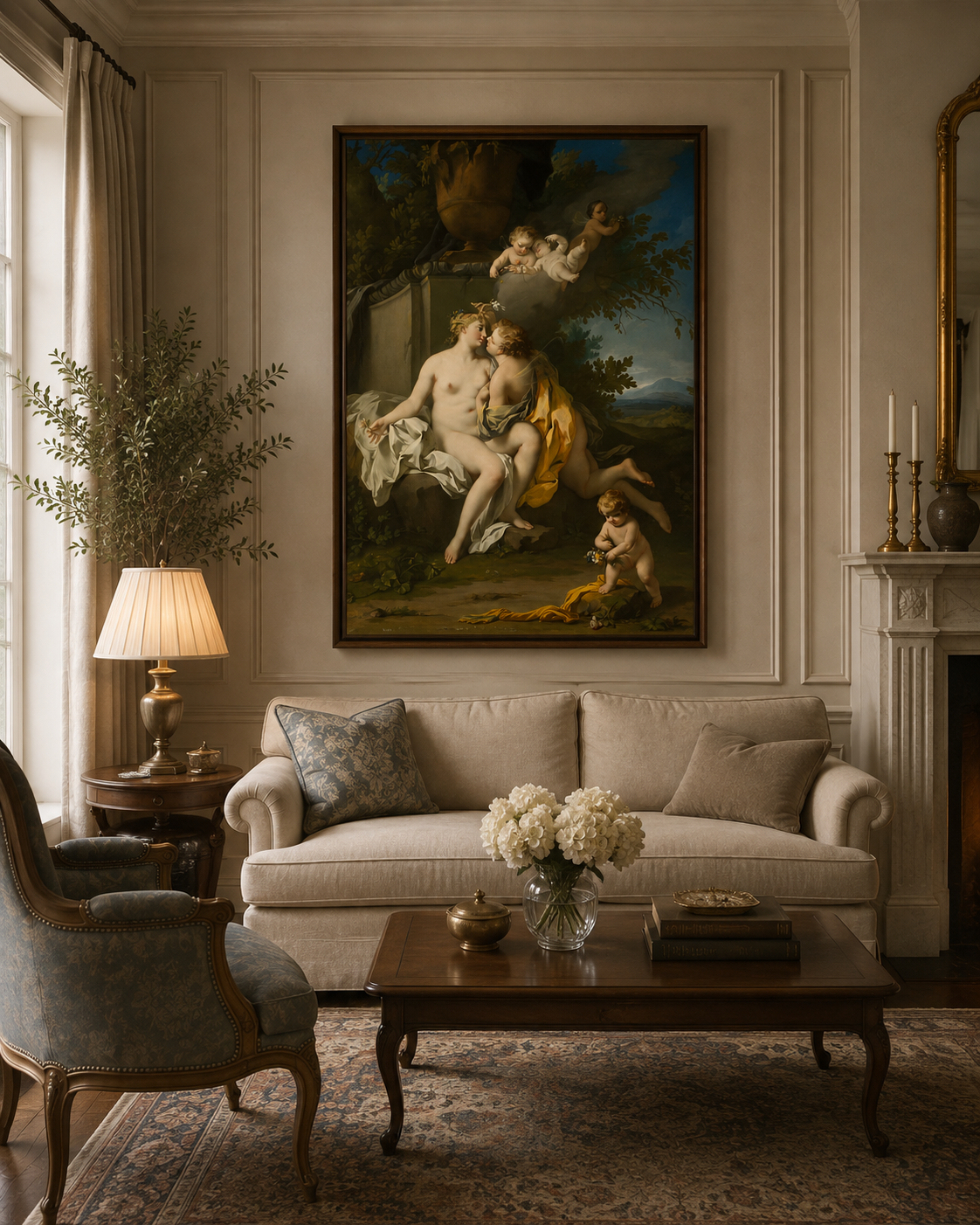 Flora and Zephyr – Jacopo Amigoni Framed Canvas Print | Rococo Mythology Wall Art