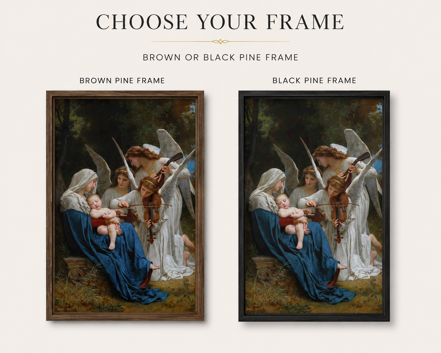 The Song of the Angels – William-Adolphe Bouguereau Framed Canvas Print | Classical Religious Wall Art